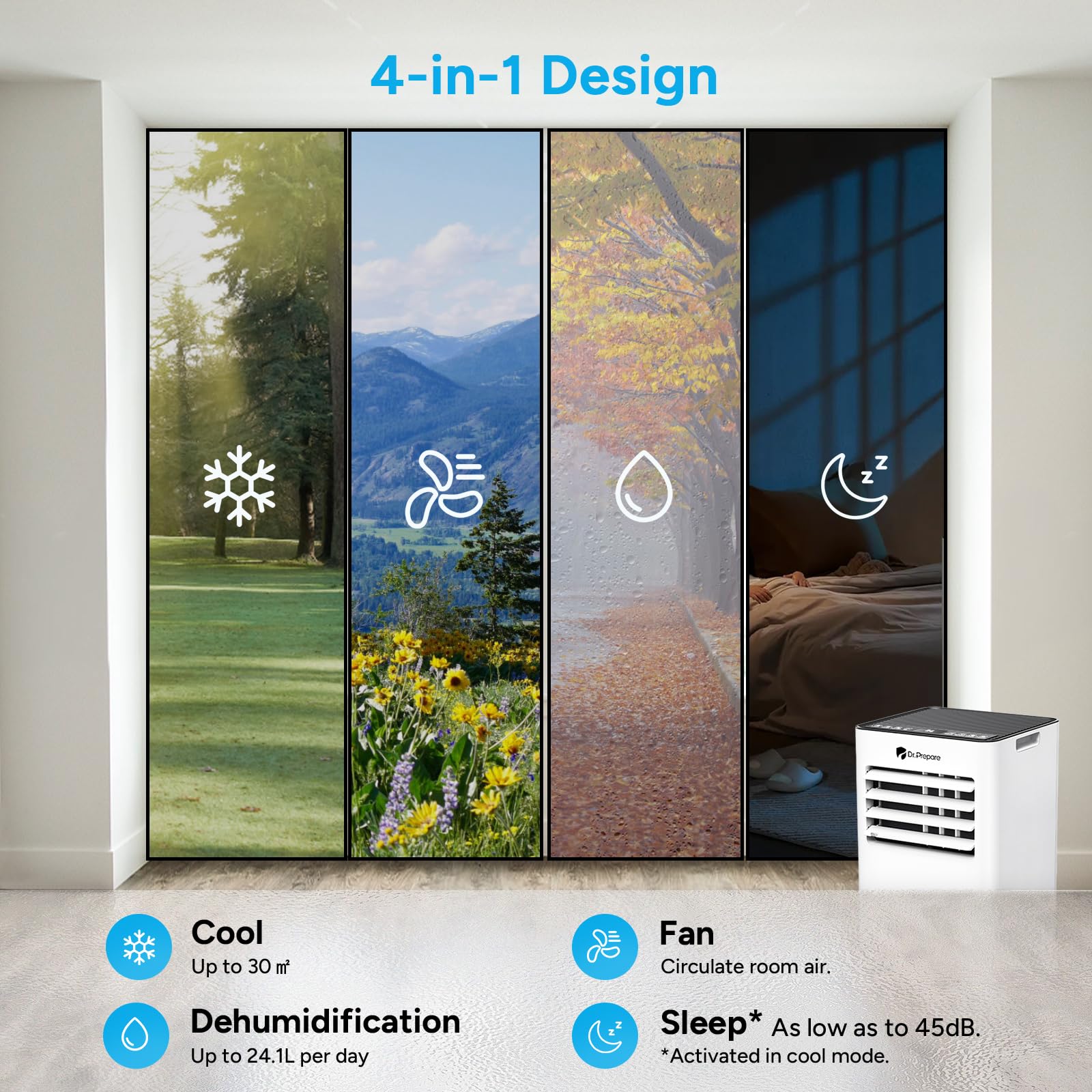 9000 BTU Smart Portable Air Conditioner with Wi-Fi, Dehumidifier, Fan, Remote Control & Window Vent Kit
