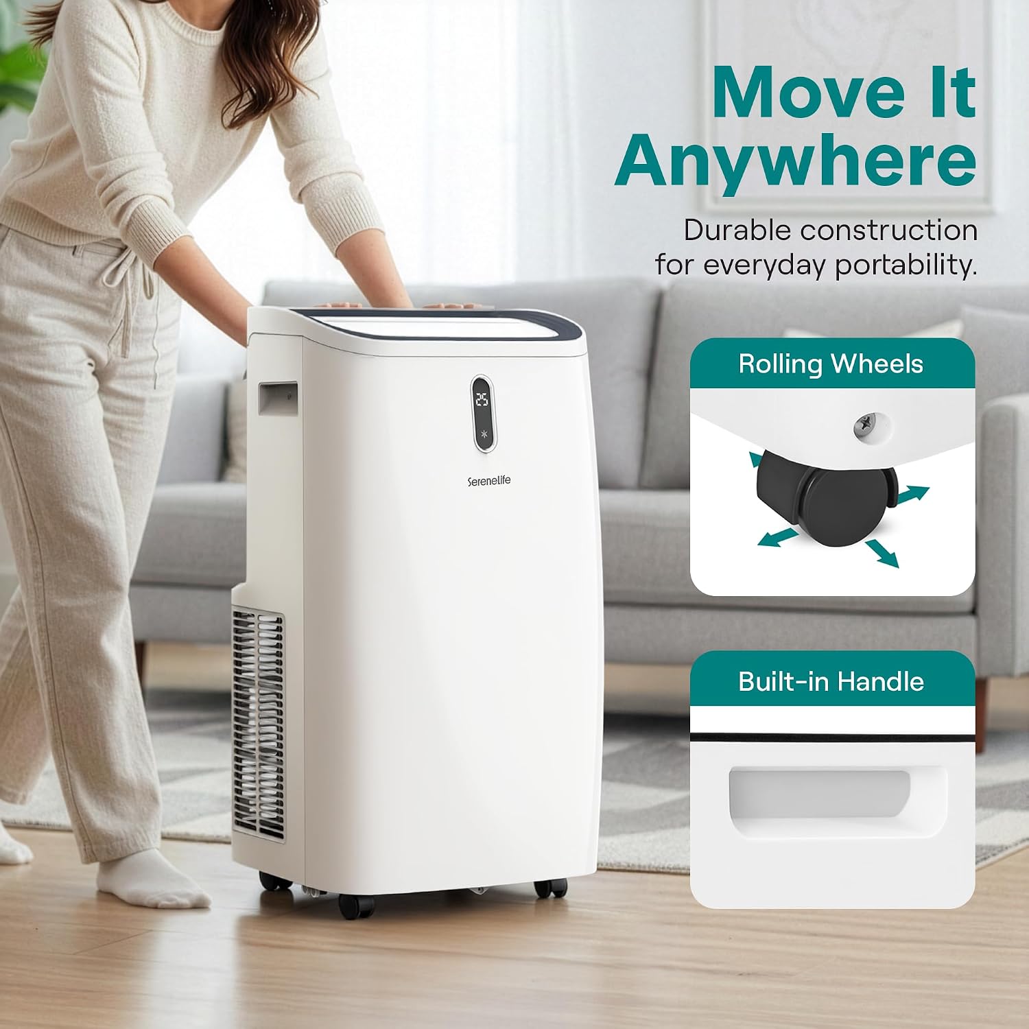 12000 BTU Smart Portable Air Conditioner with Wi-Fi, Dehumidifier, Fan, Remote Control & Window Kit