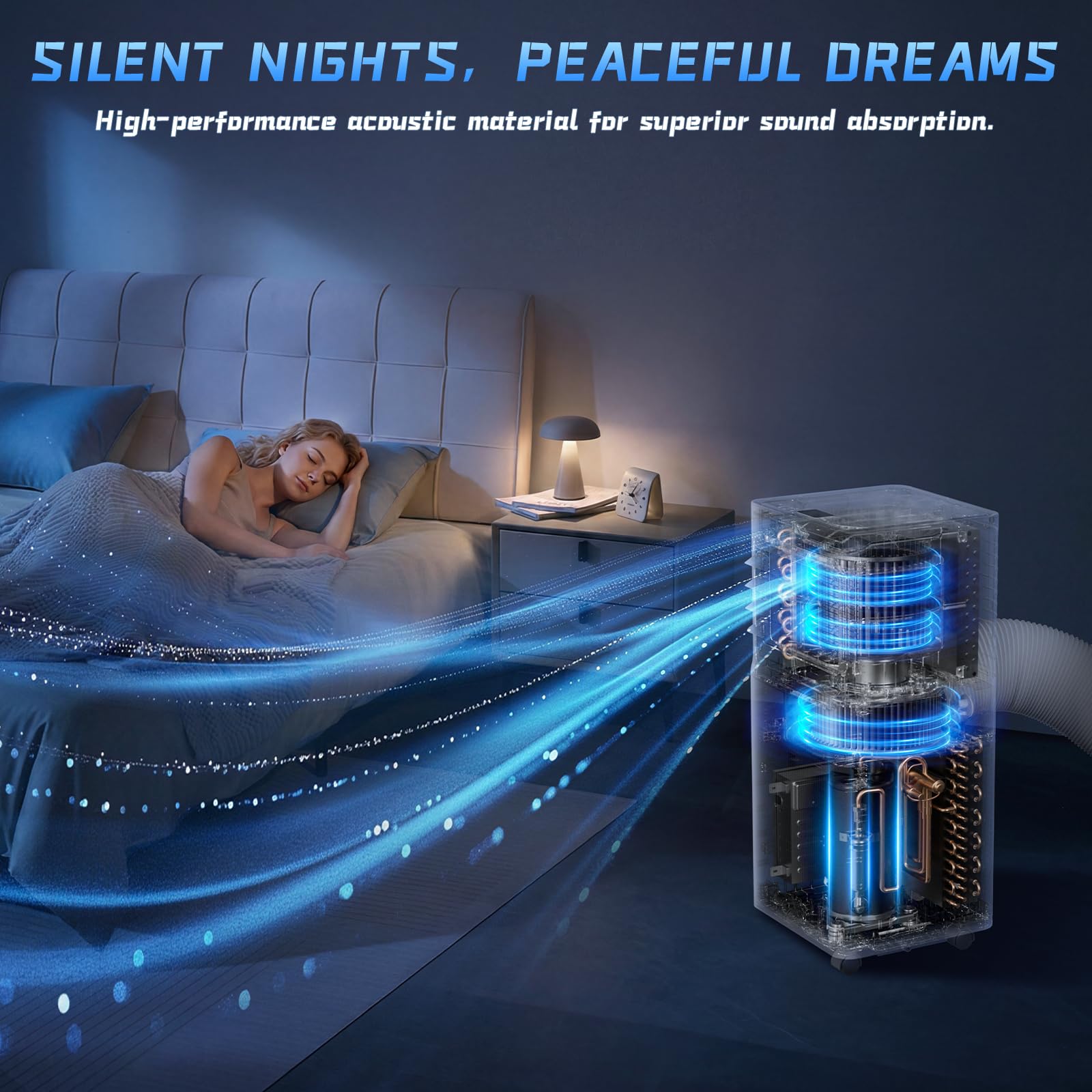 9000 BTU Portable Air Conditioner with Dehumidifier, Fan, Sleep Mode, Self-Evaporation & Remote Control