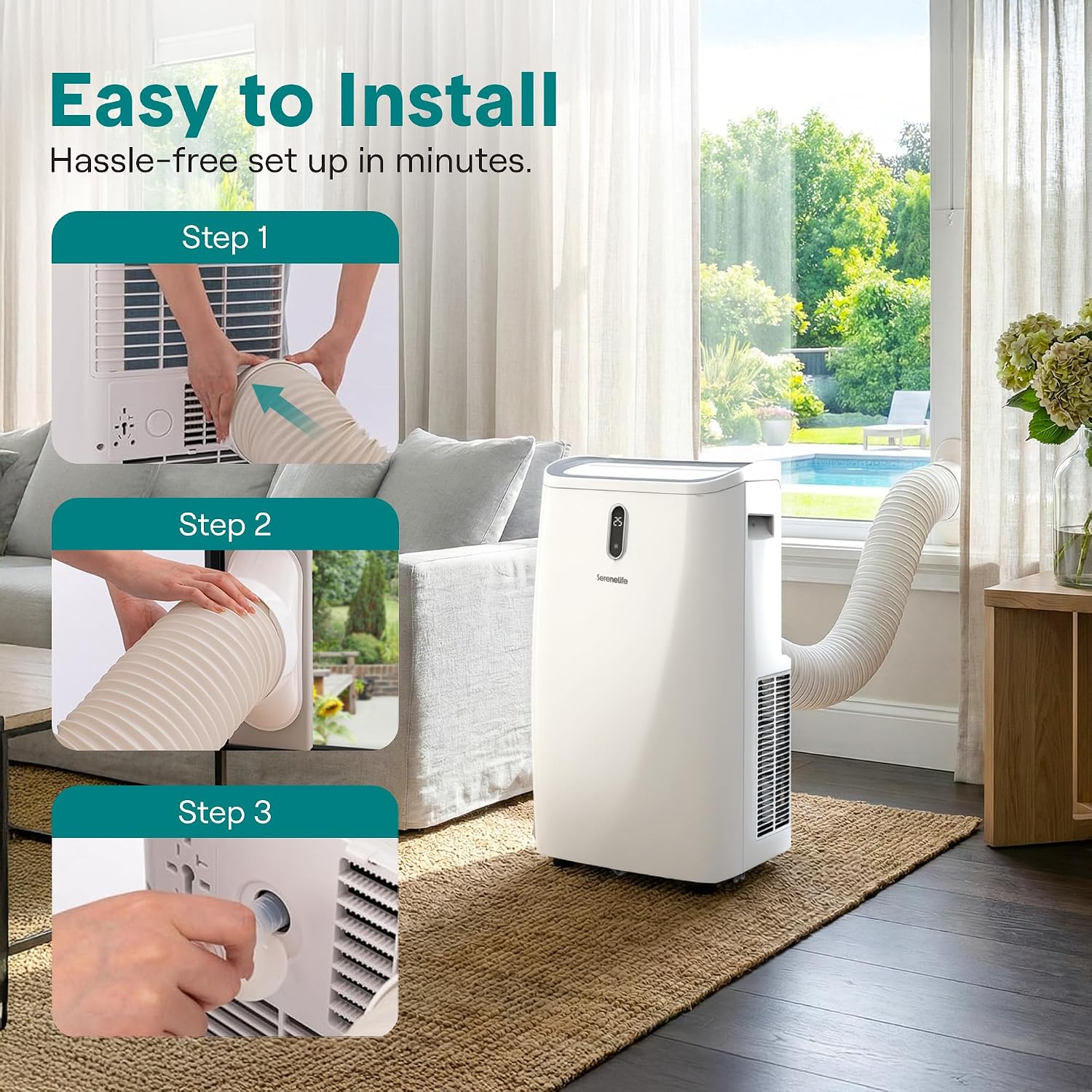 12000 BTU Smart Portable Air Conditioner with Wi-Fi, Dehumidifier, Fan, Remote Control & Window Kit