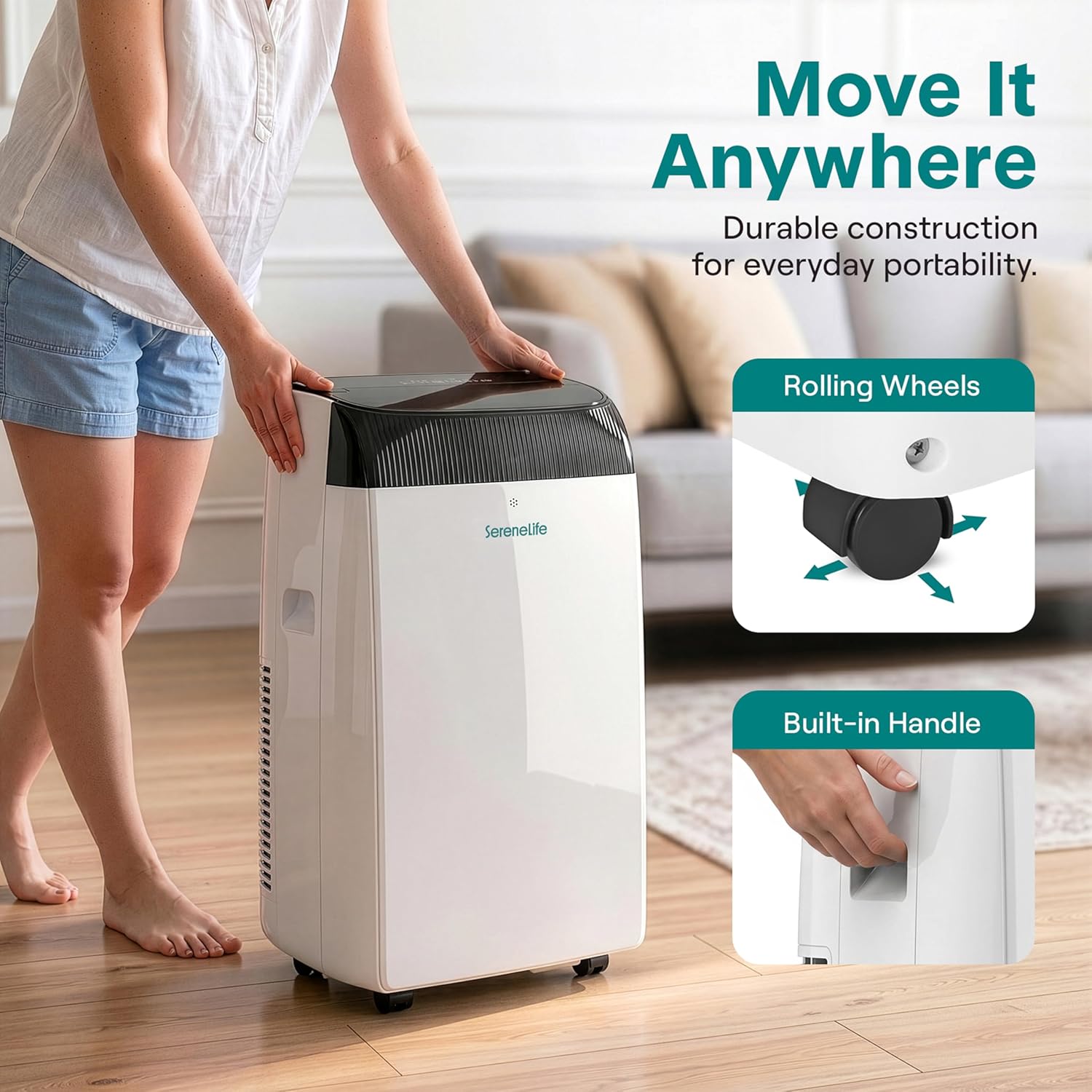 12000 BTU Smart Portable Air Conditioner with Wi-Fi, Dehumidifier, Fan, Sleep Mode & Remote Control