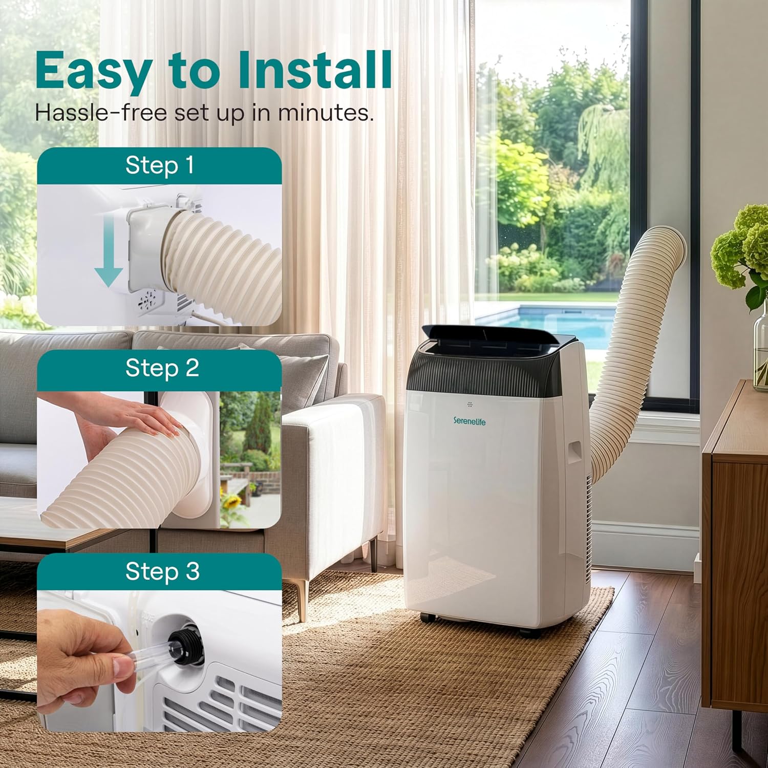 12000 BTU Smart Portable Air Conditioner with Wi-Fi, Dehumidifier, Fan, Sleep Mode & Remote Control
